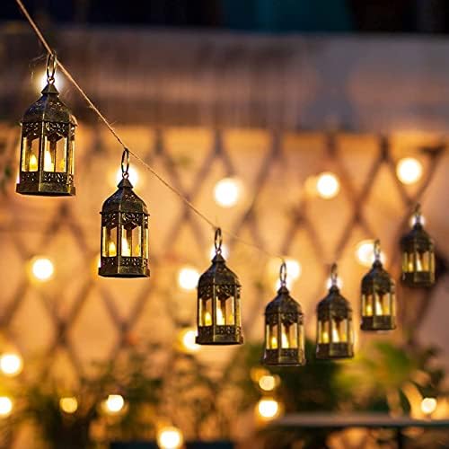 Small Lanterns with LED Candles Set of 10, Hewory Mini Black Gothic Lantern Vintage Decorative Hanging Garden Lantern for Outside Halloween Christmas Wedding Decorations Party Yard, Battery Included