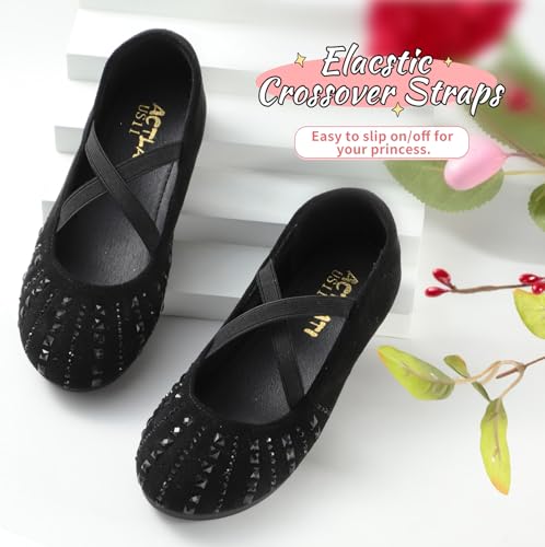 Toddler Girls Dress Shoes Sparkle Rhinestone Flower Girls Mary Jane Slip-On Ballet Flats for School, Wedding, Party3