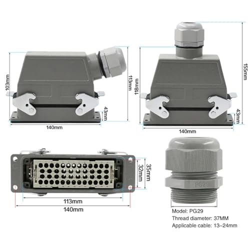 Conector rectangular industrial HDC de 46 núcleos con alta protección impermeable 4