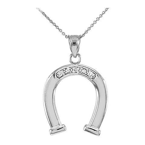 Fine 925 Sterling Silver Lucky CZ Horseshoe Pendant Necklace, 22" Cover