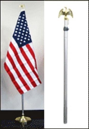 AES 8ft Aluminum Banner Residential Indoor Flag Pole Gold Eagle with Base (no Flag)