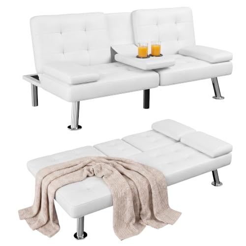 Homall Leather Futon Sofa Bed with Cup Holders