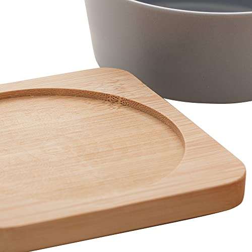 Conjunto de Petisqueira com 2 Bandejas de Bambu e 2 Potes de Cerâmica 10cm x 10cm - Lyor