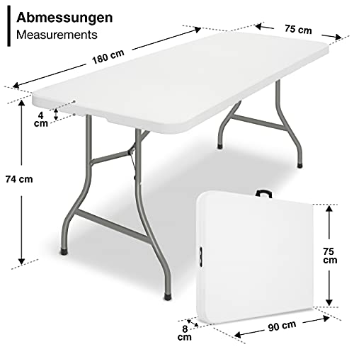 tillvex Gartentisch klappbar Kunststoff 180x75cm | Buffettisch mit Tragegriff | Klapptisch für Garten Terrasse und Balkon | Campingtisch 6 Personen – Bild 6