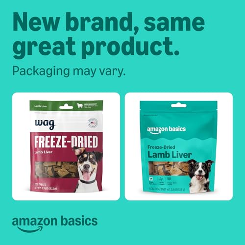 Image of Amazon Basics Freeze-Dried Raw Single Ingredient Dog Treats, Lamb Liver, High Protein, Healthy Training Treats or Meal Topper for all Dogs, Grain-Free, 3.3oz (Previously Wag)