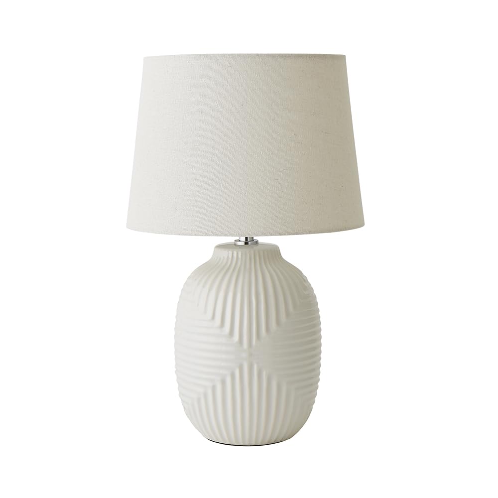 ValueLights | Harrison Taper Shade White Geo Ribbed Pattern Gloss Medium Table Lamp with Bulb | Table Lamps, Home Décor & Improvement Essential | Light Bulb Included