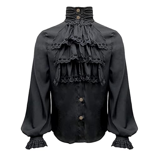 Vekewsap Camisa vintage con volantes para hombre, camisa medieval steampunk, cosplay, tops de volantes, camisa colonial, retro, renacentista, vikingo, camisa pirata, Halloween, cosplay, fiesta