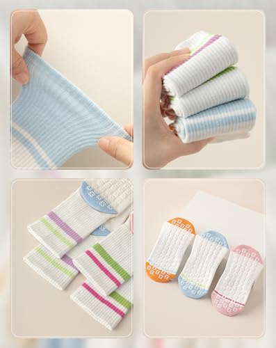 Image of Yawlsow Pilates Grip Socks for Women Yoga Grippy Striped Color-block Non Slip Socks Sticky Barre Workout Sock with Grippers