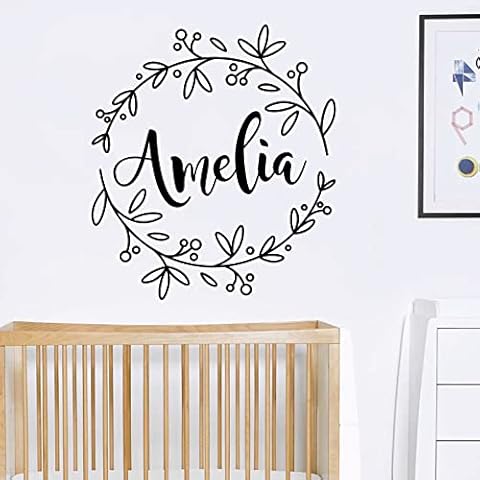 Personalised Name in Floral Wreath - Nursery Wall Sticker [Black] Cover