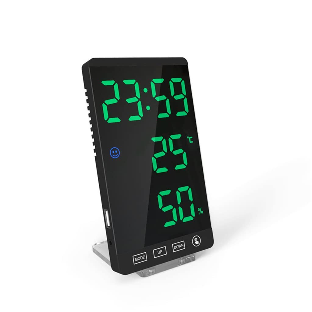 HRWLY LED Alarm Clock Touch Button Digital Time Temperature Humidity Display with Cable Table(black-Soul Eater1)