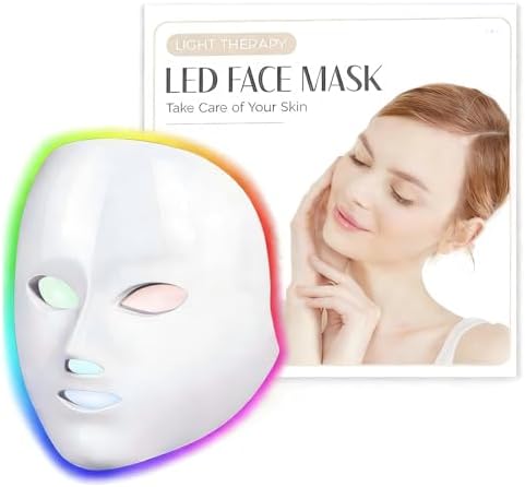 LED Face Mask Light Therapy, Red Light Therapy Mask with 7 Colors, 850nm Infrared & Red Light Therapy for Face, Portable Anti-Aging Skin Rejuvenation Tool with Timer for Home Use