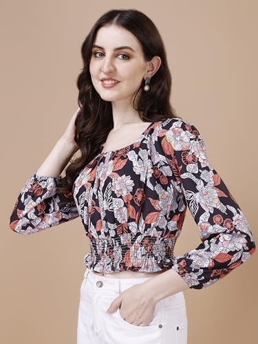 Image of Wedani Women's Casual Foral Print Puff Sleeve Regular Top