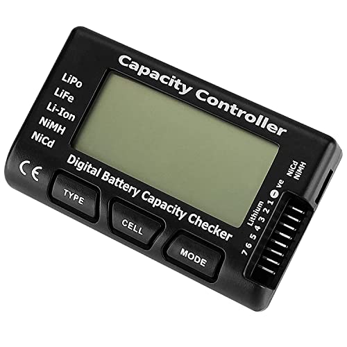 BEYEE Tester digitale della batteria RC, tester del regolatore di tensione di capacità con display LCD per la vita di LiPo, batteria NiMH agli ioni di litio