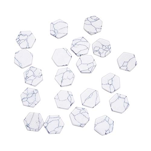 Liqunsweet 20 Pcs Synthetic Turquoise Flatbacks Loose Smooth Semi-Precious Stone Gemstones Cabochons No Hole Bead Flat Hexagon Shaped White Bulk For Beading & Jewelry Making - 12X11X2Mm #TOP27