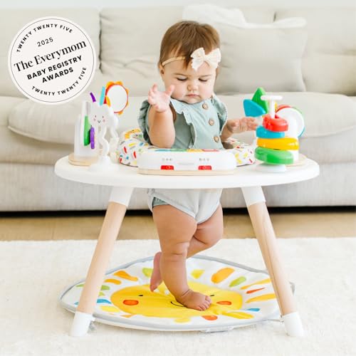 Image of Little Acorn, 4-in-1 Baby Activity Center | Montessori-Inspired Design | 8 Interactive Toys | Tummy Time, Exersaucer & Toddler Table | Shower Gift | Essential (Sun)
