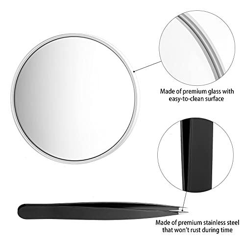 Funtopia Magnifying Mirror And Tweezers Kit, 10X & 20X Magnifying Makeup Mirrors With 2 Suction Cups, Portable Magnifier Travel Set For Eyebrow Tweezing, Blackhead Blemish Removal, 3.5 Inch (Mirror) #TOP4