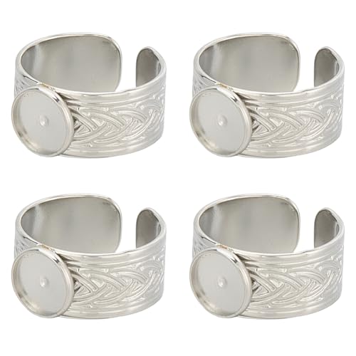 SUNNYCLUE 1 caja de 4 anillos de Cabujón de Acero Inoxidable Bases de Anillo Ajustables Bandejas para Anillos de Dedo de Metal Plateado de Gran Apertura Componentes con Almohadilla Redonda de 8mm para