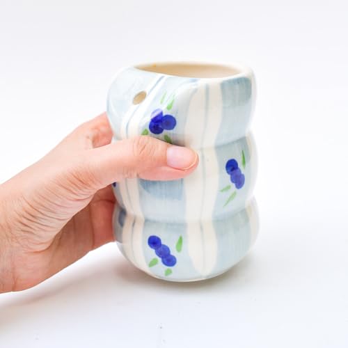 Image of Ceramic Tumbler with Straw - Blueberry | Aesthetic Tumbler for Cold Coffee, Cold Drinks Perfect for Gifting (200 ml)