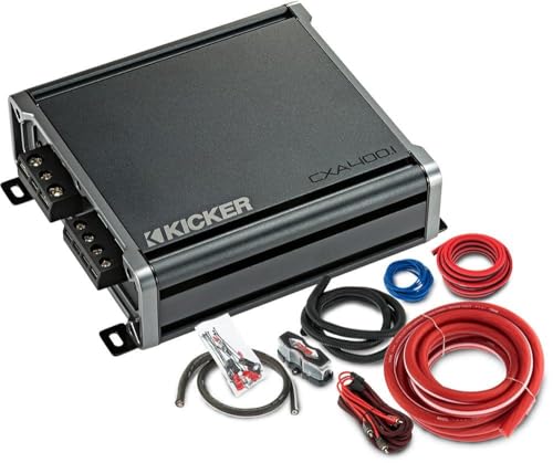 KICKER Amplifier and Amp Kit Package of 2 Items - CX Series 400W RMS Class D Monoblock Amplifier and Complete 8AWG Wiring Kit