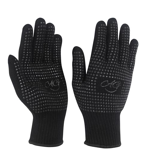ANGENIL Gants thermorésistant pour lisseurs, gants antidérapant double face avec picots en silicone, gants de protection thermique pour le coiffage, les fers...