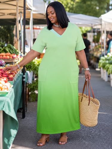 Image of SUZONANA Women Casual T-Shirt Dress V Neck Short Sleeve Solid Color Oversize Dress with Front Two Pockets