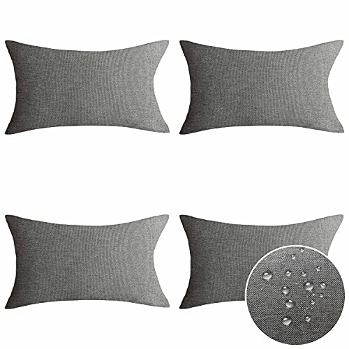 Home Brilliant Patio Pillows Outdoor Fall Waterproof Linen Throw Pillows Lumbar Rectangle Accent Pillows for Bed Room Indoor Toddlers Outside, 4 Pieces, 12x20inches(30x50 cm) Light Grey