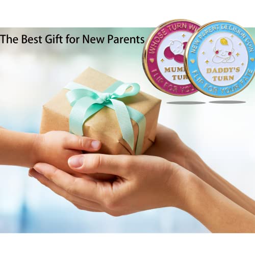 Image of New Dad Mom Gifts Funny Decision Making Coin, New Parent Mummy Daddy Pregnancy Women First Time to be Moms Dads St.Patrick's Day Easter Birthday Gifts Double Sided