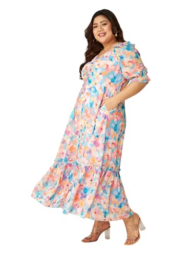 Image of Miss Chase A+ Women's Floral Wrap Chiffon Maxi Dress with Flutter Sleeves Frilled Hem