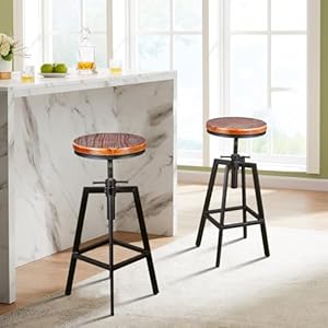 Set of 2 Vintage Bar Stools 25.6-31.5inch Height Adjustable Farmhouse Dinning Stool Swivel Wooden Seat Kitchen Island Counter Chair Set of 2 Vintage Bar Stools 256 315inch Height Adjustable Farmhouse Dinning Stool Swivel Wooden Seat Kitchen Island Counter Chair