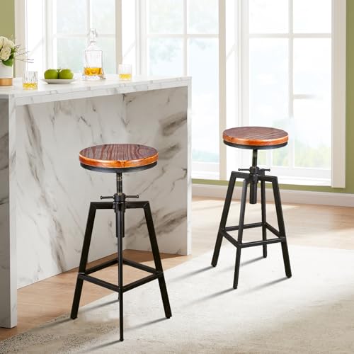 Set-of-2-Vintage-Bar-Stools-256-315inch-Height-Adjustable-Farmhouse-Dinning-Stool-Swivel-Wooden-Seat-Kitchen-Island-Counter-Chair Set of 2 Vintage Bar Stools 256 315inch Height Adjustable Farmhouse Dinning Stool Swivel Wooden Seat Kitchen Island Counter Chair