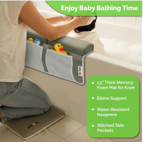 Image of Wobbi Comfortable Bath Kneeler and Elbow Rest Pad Set | 6 Suction Cups for Slip-Resistant Stability | 1.5 inch Thick Memory Foam Bath Kneeling Pad with 4 Storage Pockets (Grey)