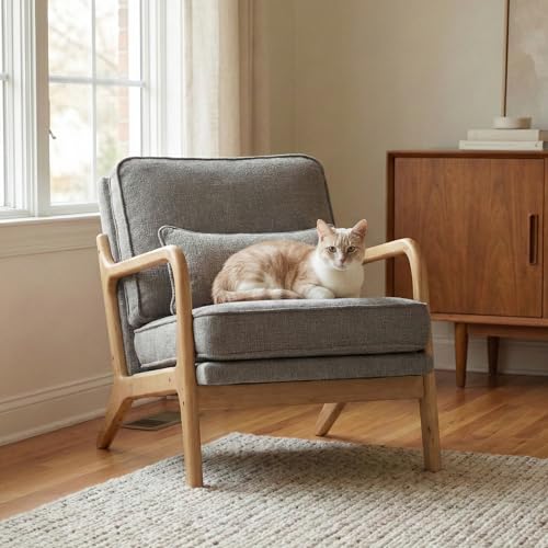 smartue Modern Accent Chair Mid Century Wooden Upholstered Armchair with