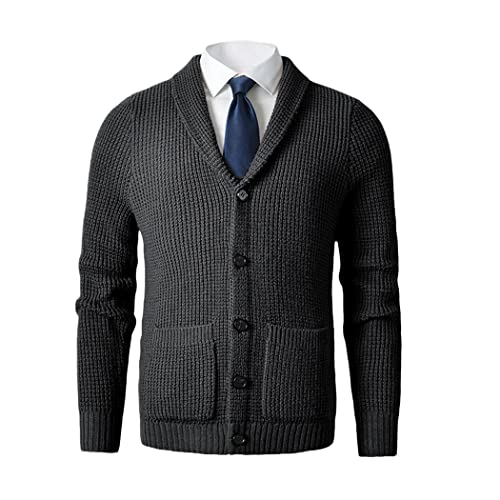 Cardigan col châle homme laine mérinos gris foncé L KEHAIOO veste tricot chaude