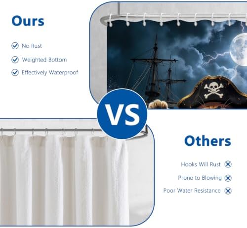 Ocean Pirate Cat Waterproof Nautical Bathroom Shower Curtain Set with Hooks — view 6