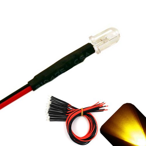 5mm 9v Pre-Wired Yellow/Gold LED - Ultra Bright (7v, 8v, 9v) (Pack of 20)