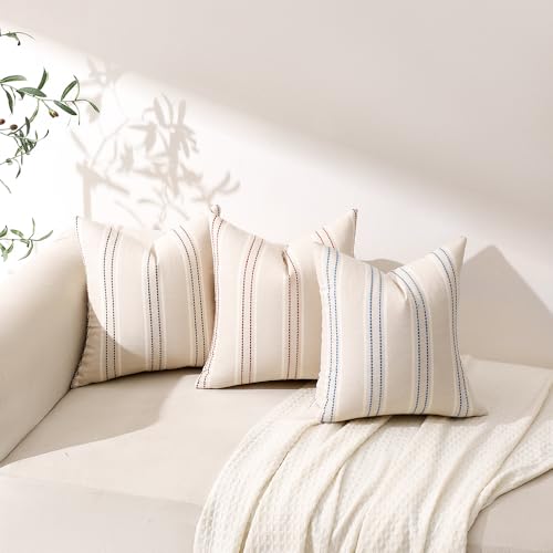 Image of Hckot Throw Pillow Covers 24x24 Set of 2 Blue Pillow Covers Farmhouse Decorative Pillows Textured Linen Square Cushion Covers for Sofa Couch Bed Living Room Decor(Lake Blue)