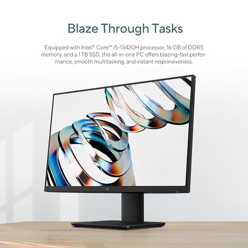 Image of ASUS V470 All-in-One, 27 inch FHD Anti-Glare Touch Display, 16GB DDR5 RAM, 1TB SSD, Intel Core i5-13420H Processor, Windows 11 Home, Wired Keyboard and Mouse Included, V470VA-MS504T, Black
