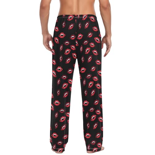 Mens Cotton Pajama Pants Sleep Lounge Pj Bottoms Sleepwear with Pockets Drawstring S Vampire Lips3