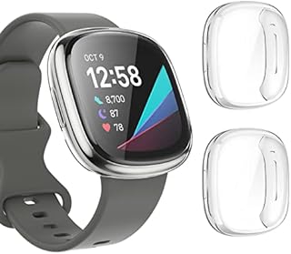 DULIPING 2 Stück Schutzhülle für Fitbit Versa 3 / Fitbit Sense Hülle, Vollständige Abdeckung Weiche TPU Schutzfolie Kompatibel mit Fitbit Sense / Versa 3 Case, Transparent+Transparent