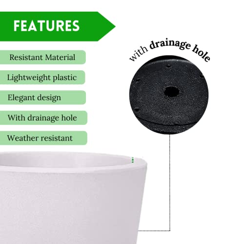 Elly Décor 24 Inch Tall Planter With Drainage, Outdoor Round, Lightweight & Resistant Plant Containers, Round Tall Planter 24" X 11" White #TOP2