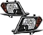 VehicleAid Headlight Assembly Compatible with 2009-2021 Nissan Frontier 4-Door Sedan Halogen Headlamp Left Driver and Right Passenger Side Black Housing & Amber Reflector
