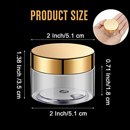 Image of Patelai 4 Pcs Plastic Jars Wide Mouth with Lids,1 Ounce,Gold | Travel Size for Creams Oils, Clear Round Storage Cosmetics Containers, Leak Proof Screw on Lids for Makeup Beauty DIY