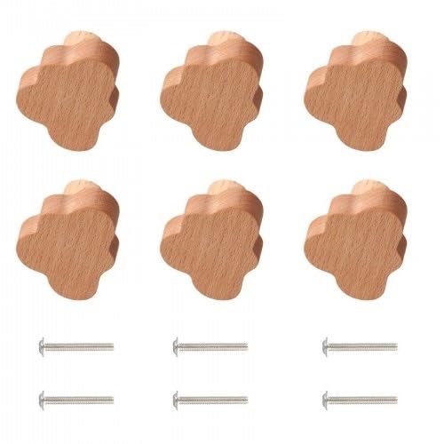 Boutons d'Armoire en Bois pour Chambre d'Enfant, 6 Boutons de Meuble, Boutons de Tiroir en Bois Massif avec Vis, Poignées de Tiroir pour la Décoration pour Commode Armoire Cuisine Chambre à Coucher