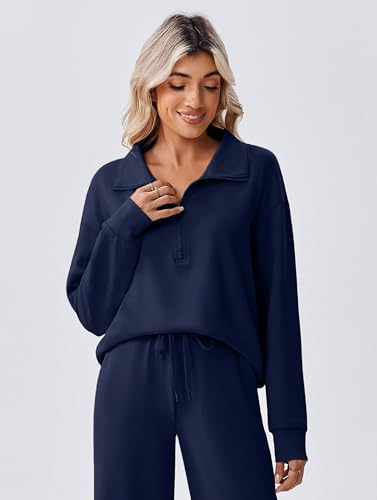 PINSPARK 2 Piece Sets for Women 1/2 Zip Sweatsuit Loose Fit Sweatshirt Straight Leg Pants 2025 Matching Outfit Fall Tracksuit4