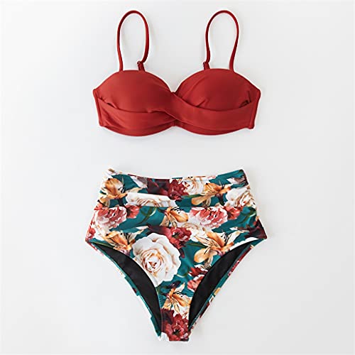 Bikini de Taille Haute Florale Gainant Maillot de Bain Ventre Plat Confortable
