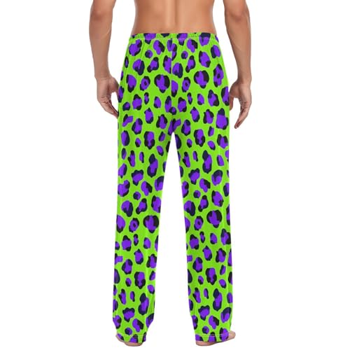 Men's Pajama Pants Purple Leopard Print Pajama Pants for Men PJs Bottoms Drawstring Pockets Green Sleep Lounge Pants S2