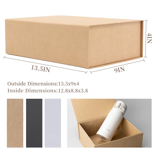 Image of Rsgift Chocolate Gift Box Christmas Brown Kraft 13.5x9x4 Inches,Foldable Box,Groomsman Box Packaging Engagment Thanksgiving Day Gift Box with Magnet Closure