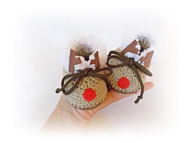 Crochet Baby Reindeer Shoes, Christmas Baby Boots, Crochet Santa Shoes (6-9 months)4