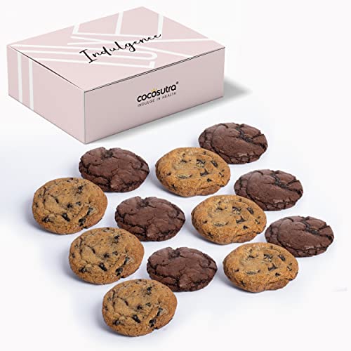 Image of Cocosutra Box of 12 Ooey Gooey Melty Chocolate Eggless Cookies | Chunky Chocolate Chip & Fudgy Brownie Cookies | Freshly Baked for Premium Gifting | 6 * 2 | 480g