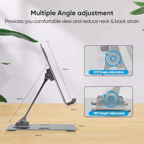 Image of Cell Phone Stand, Foldable Aluminum Adjustable Phone Holder for Desk Portable Travel Holder Office Desk Accessories Compatible for iPhone 14 Pro Max X Xr Samsung,iPad Mini, Tablets Up to 8 inch Grey